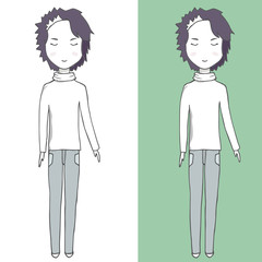 Golf girl vector female teacher jeans autunm clothing short haircut butchfamily person school baby student winter travel woman character drawing full-length illustration geometric on white background