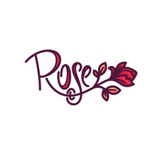 simple line art doodle Rose Flower Logo with lettering composition