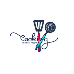 funny and glossy  cooking food and cooking logo, emblem and symbol with hand drawn lettering