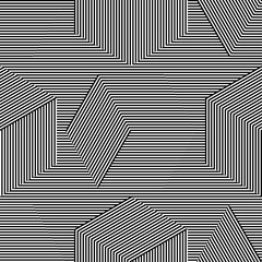 Abstract vector seamless moire pattern with cubic lattice lines. Monochrome graphic black and white ornament