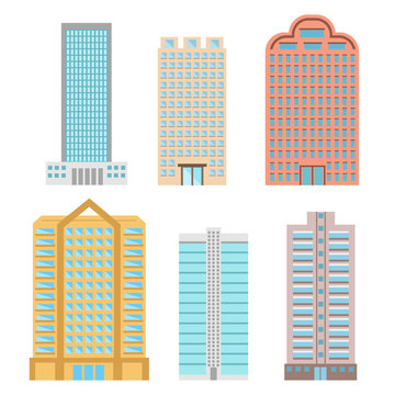 Buildings and modern city houses flat vector icons, stock vector illustration