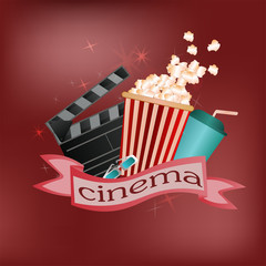 vector poster for advertising cinema or cinema on a red background