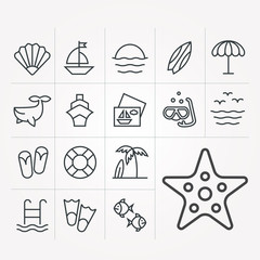 Set of icons of holiday by sea