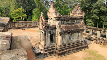Fototapeta na wymiar Detail of the ancient Angkor Ta Keo Temple in the Angkor Area, near Siem Reap, Cambodia, Asia. Buddhist monastery from the 12th century. Asian architectural background.