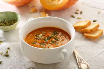 Pumpkin cream soup with seeds