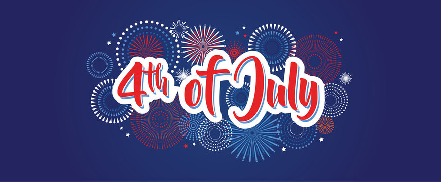 4th july fireworks background, fourth vector banner, american national flag decoration, celebration usa independence day illustration, symbol of united states freedom