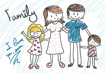 Cartoon draw of family
