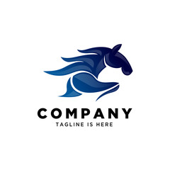 blue abstract running fast horse speed logo