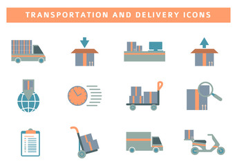 Transportation and delivery icon set
