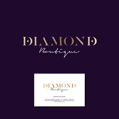 Diamond boutique logo. Elegant gold logo with stars on a dark background. Original business card.