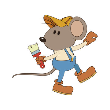Worker mouse with paint brush vector illustration graphic design