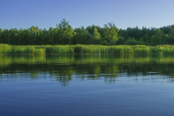 Fototapeta na wymiar Simple landscape of lake with shore reflection