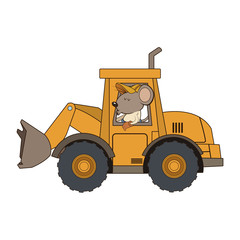worker mouse driving backhoe vector illustration graphic design