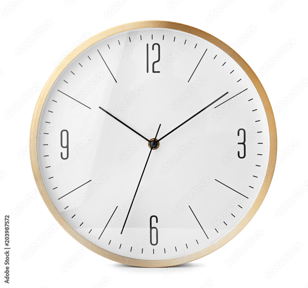 Poster Big clock on white background. Time change concept