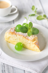 Slice of cheesecake on the white plate