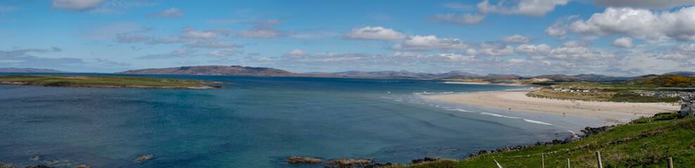 Naran beach, Donegal, panorama looking north towards Glenveagh National Park and mountains