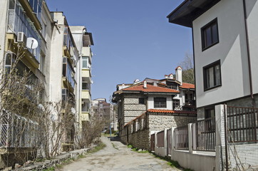 Fototapeta na wymiar A residential district of contemporary bulgarian houses in hoary antiquity Varosha, Blagoevgrad, Bulgaria 