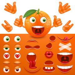Emoji, smiley creator from orange. Collection of details for creating emotions. Vector image.