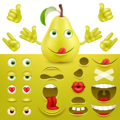 Emoji, smiley creator from pear. Collection of details for creating emotions. Vector image.