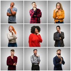 Group of mixed people, women and men confident and happy with a big natural smile laughing