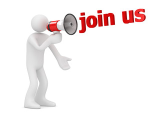 White Man Shouting Through Megaphone - Join Us