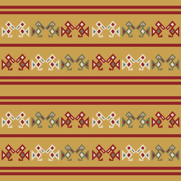 Mexican seamless pattern. Ornament of signs old traditional Latin American style, retro colors. Decorative border background. Template for wrapping paper, wallpaper, web banner. Vectror illustration