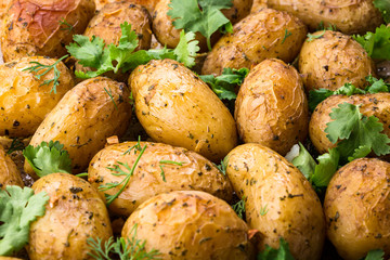 baked potatoes close-up, homemade cuisine, potatoes in peel