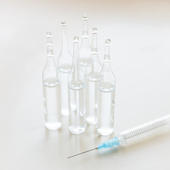 Injection. Vaccination against influenza, measle. Ampoules with injections.