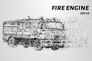 Fire engine from the particles. Fire truck hurries to the rescue. Vector illustration