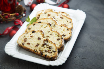 Homemade stollen cake with dried fruits