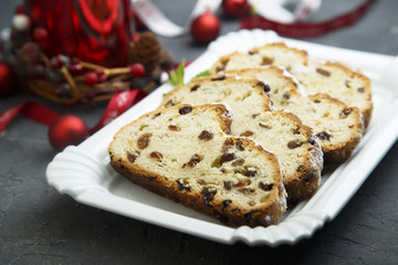 Homemade stollen cake with dried fruits