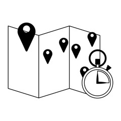 Route on map with timer vector illustration graphic design