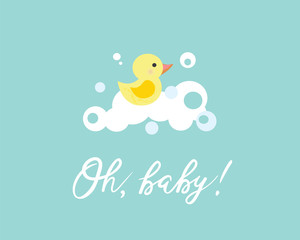 Vector illustration of a baby shower Invitation with a cute yellow duck