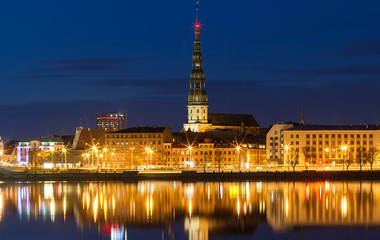 Fototapeta na wymiar Old medieval church tower - Saint Peters Lutheran church in Riga, Latvia