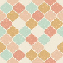 Trendy vector abstract seamless geometric pattern in retro scandinavian style.Pastel pink, blue, beige and yellow shapes with worn out texture