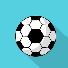 Fototapeta premium Icon of a soccer ball with a long shadow on a blue background.