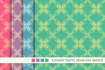 Seamless pastel background set Curve Round Cross Frame Vine Flower