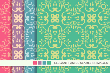 Seamless pastel background set Spiral Curve Cross Leaf Flower Vine