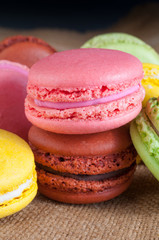 Close-up of macarons cakes of different colors 
