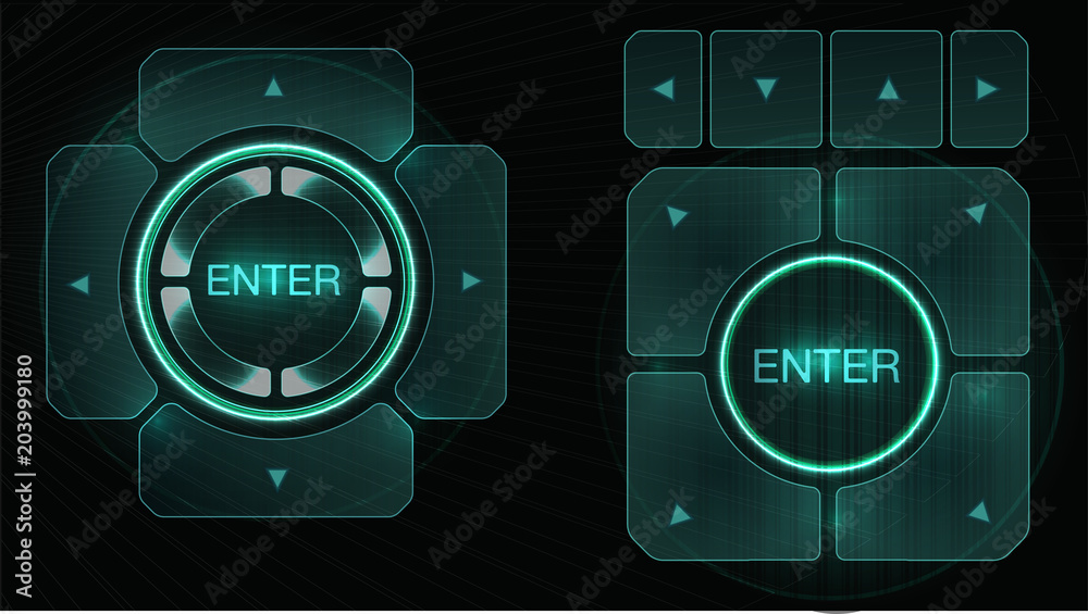 Poster futuristic interface hud design elements. set of arrows. tech and science theme.