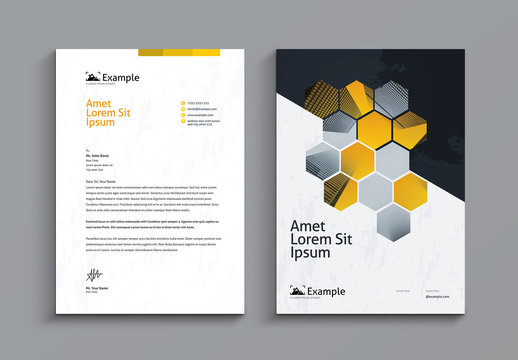 Letterhead Layout with Hexagonal Designs