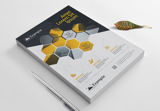 Flyer Layout with Hexagonal Designs