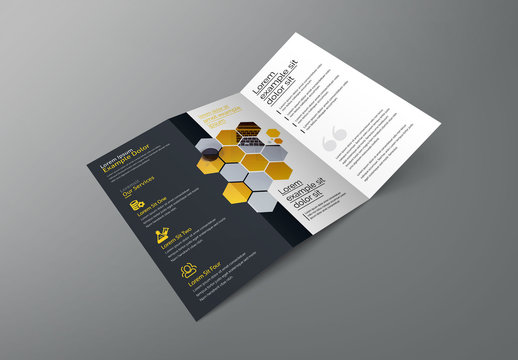 Trifold Brochure Layout with Hexagonal Designs