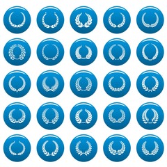 Laurel wreath icons set. Simple illustration of 25 laurel wreath vector icons blue isolated
