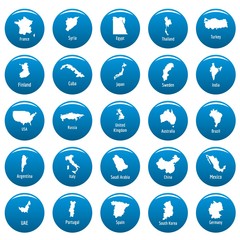 Country map icon set. Simple illustration of 25 country map vector icons blue isolated
