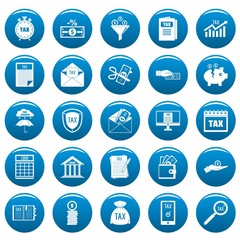 Taxes icons set. Simple illustration of 25 taxes vector icons blue isolated