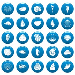 Sea shell icons set. Simple illustration of 25 Sea shell vector icons blue isolated