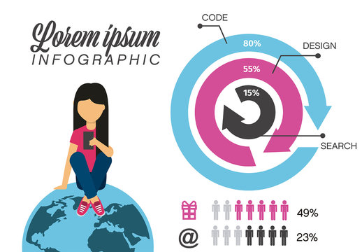 Blue Pink Black And White Female Tech Infographic Template