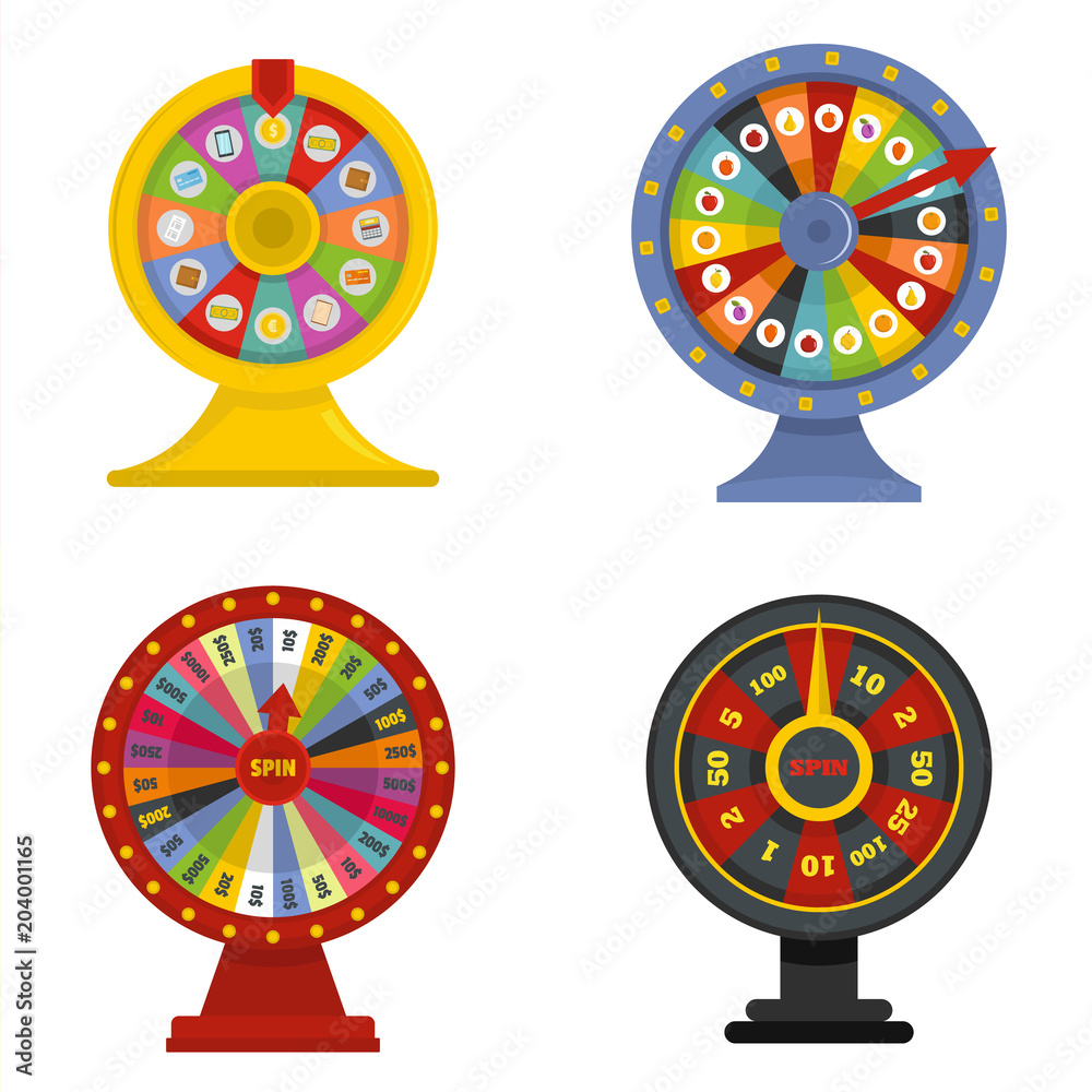 Wall mural Spin wheel banner concept set. Flat illustration of 4 spin wheel world vector banner square concepts isolated on white