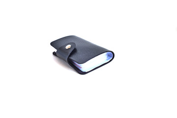 black business card holder on white background